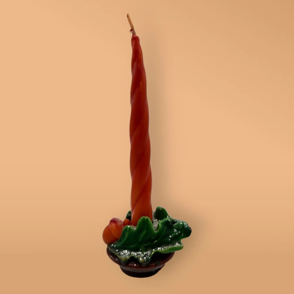 MCM Vintage Gurley Novelty Christmas Oak Leaves Acorn Candle